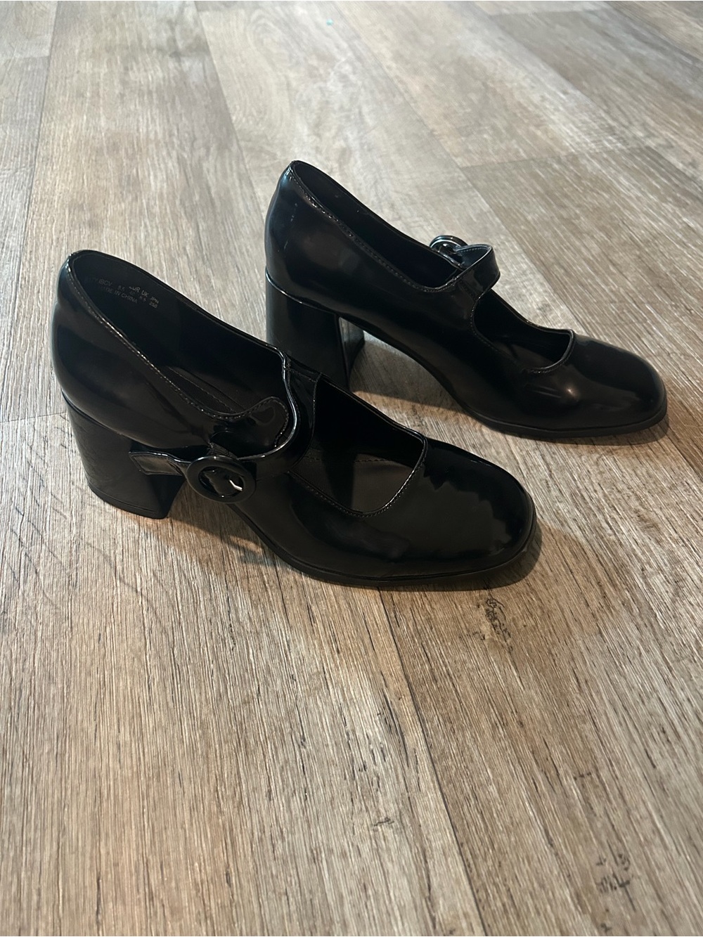 Black Mary Jane Block Platform Heel Pumps with Buckle. Size 8.5